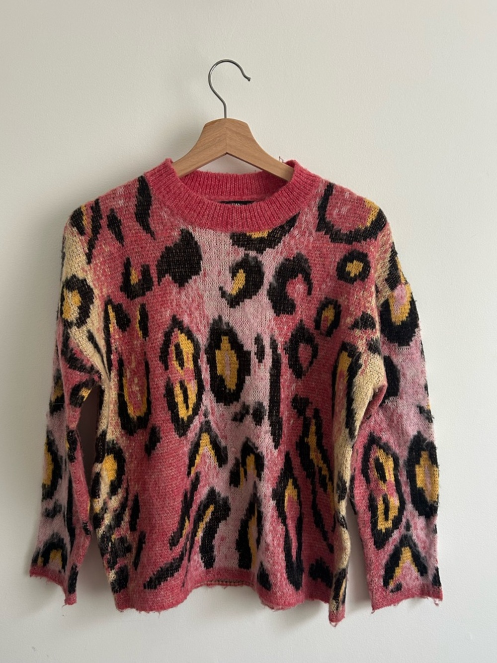 Pink Leopard-Print Crewneck Sweater